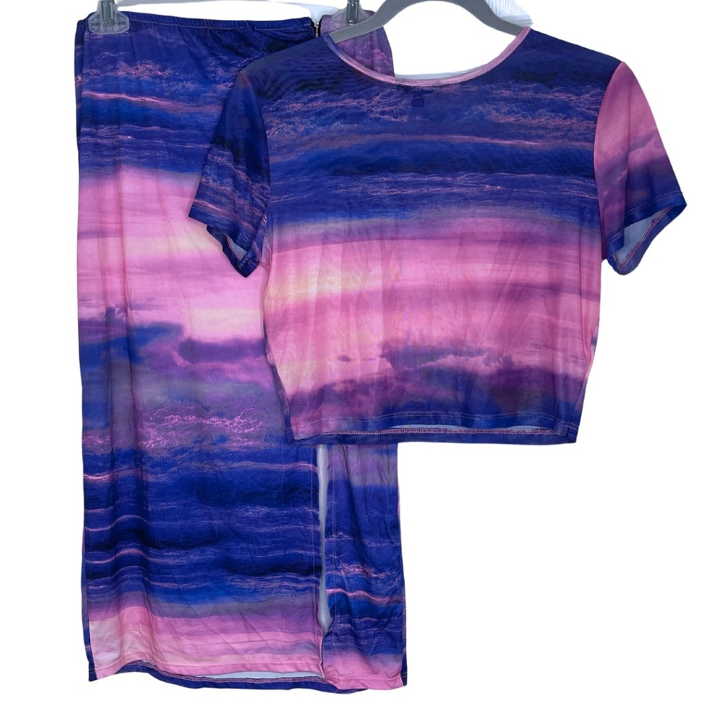 Fashion Nova Purple and Pink Two-Piece Skirt Set